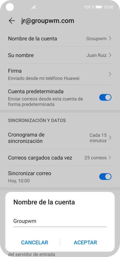 Introduce el nombre de la cuenta y pulsa ACEPTAR.