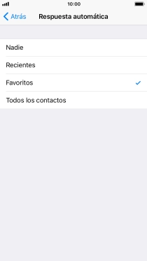 Pulsa el ajuste deseado para seleccionar qué contactos deben recibir un mensaje automático indicando que la función de 