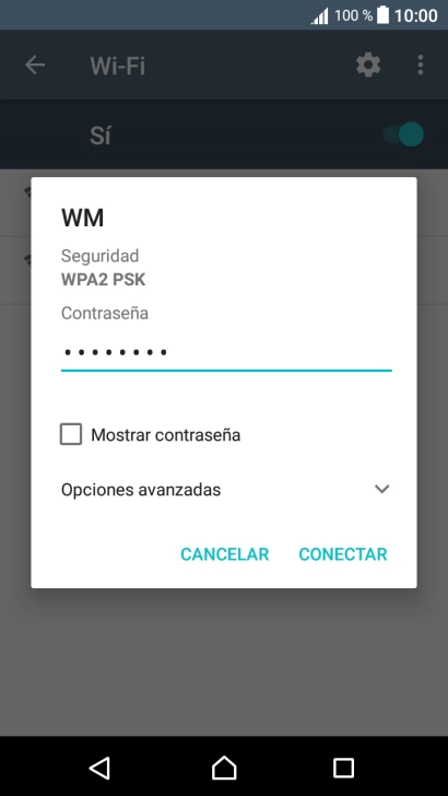 Introduce la contraseña de la red wifi y pulsa CONECTAR.