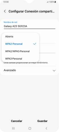 Pulsa WPA3-Personal para proteger la conexión wifi con una contraseña.
