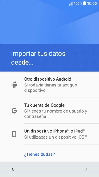 Pulsa la opción deseada y sigue las indicaciones de la pantalla para transferir contenido desde el otro teléfono y finalizar la activación de tu teléfono.