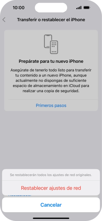 Pulsa Restablecer ajustes de red.