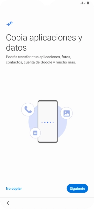 Puedes transferir el contenido de otro teléfono cuando activas tu teléfono por primera vez y cuando lo has restablecido. Cuando aparezca en la pantalla del teléfono esta imagen, ya está listo para la transmisión del contenido del otro teléfono.