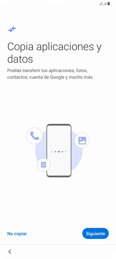 Puedes transferir el contenido de otro teléfono cuando activas tu teléfono por primera vez y cuando lo has restablecido. Cuando aparezca en la pantalla del teléfono esta imagen, ya está listo para la transmisión del contenido del otro teléfono.