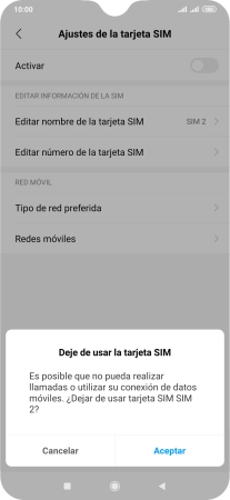 Si desactivas el uso de la tarjeta SIM, pulsa Aceptar.