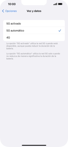 Si deseas activar el uso preferente de 5G, pulsa 5G activado. Si deseas activar el uso preferente de 5G, pulsa 5G activado.