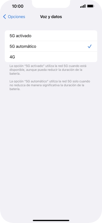 Si deseas activar el uso preferente de 5G, pulsa 5G activado. Si deseas activar el uso preferente de 5G, pulsa 5G activado.