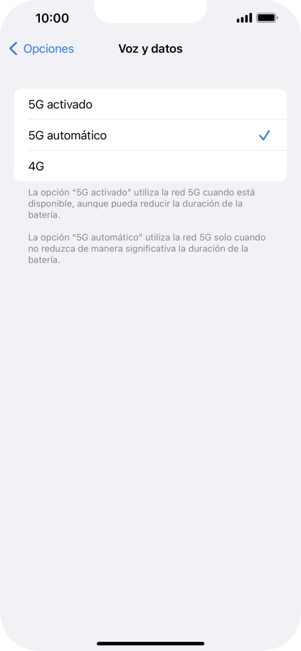 Si deseas activar el uso preferente de 5G, pulsa 5G activado. Si deseas activar el uso preferente de 5G, pulsa 5G activado.