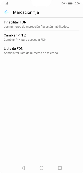 Pulsa Inhabilitar FDN para desactivar la marcación fija.