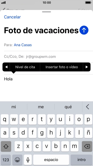 Pulsa Insertar foto o vídeo y sigue las indicaciones de la pantalla para adjuntar una fotografía o un videoclip.