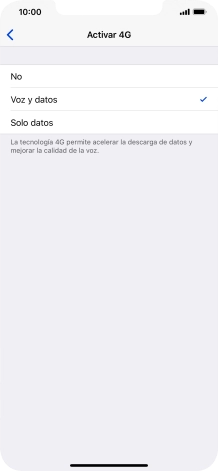 Si deseas desactivar el uso de 4G, pulsa No.