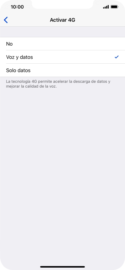 Si deseas desactivar el uso de 4G, pulsa No.