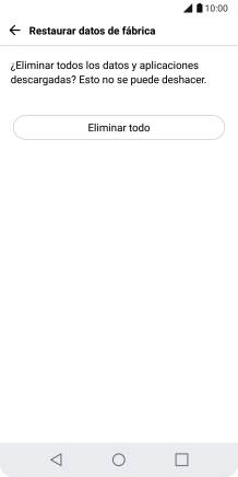 Pulsa Eliminar todo. Espera unos instantes mientras el teléfono restablece la configuración predeterminada. 
Sigue las indicaciones de la pantalla para configurar el teléfono y dejarlo listo para su uso.