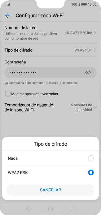 Pulsa WPA2 PSK para proteger la conexión wifi con una contraseña. Pulsa WPA2 PSK para proteger la conexión wifi con una contraseña.