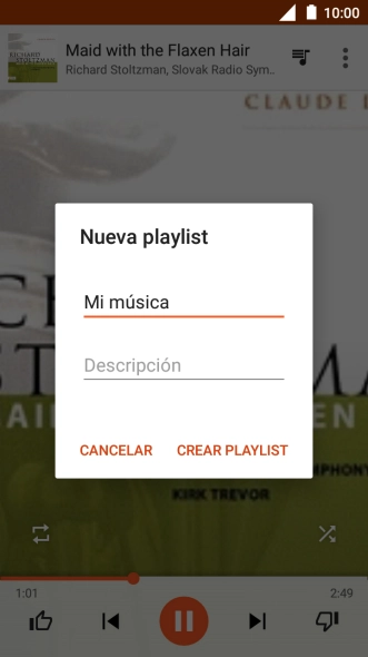Introduce el nombre deseado de la lista de reproducción y pulsa CREAR PLAYLIST.