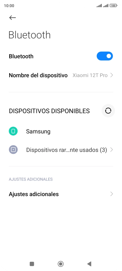 Pulsa el dispositivo Bluetooth deseado y sigue las indicaciones de la pantalla para vincular el dispositivo al teléfono. Pulsa el dispositivo Bluetooth deseado y sigue las indicaciones de la pantalla para vincular el dispositivo al teléfono.