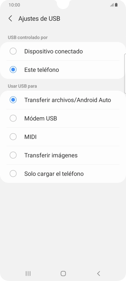 Pulsa Transferir archivos/Android Auto.