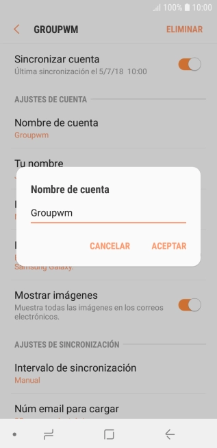 Introduce el nombre deseado de la cuenta de correo electrónico y pulsa ACEPTAR.