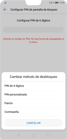Pulsa la opción deseada y sigue las indicaciones de la pantalla para crear un código de seguridad del teléfono adicional.