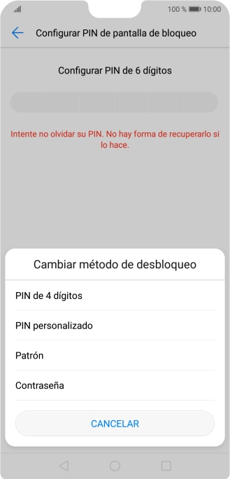 Pulsa la opción deseada y sigue las indicaciones de la pantalla para crear un código de seguridad del teléfono adicional.