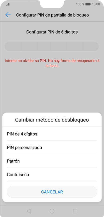 Pulsa la opción deseada y sigue las indicaciones de la pantalla para crear un código de seguridad del teléfono adicional.