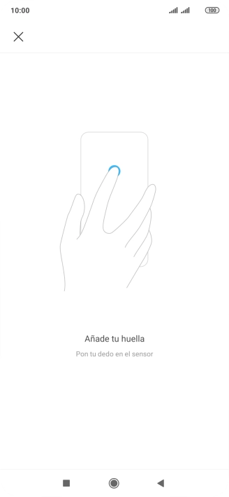 Sigue las indicaciones de la pantalla para crear una huella digital como código de seguridad. Sigue las indicaciones de la pantalla para crear una huella digital como código de seguridad.