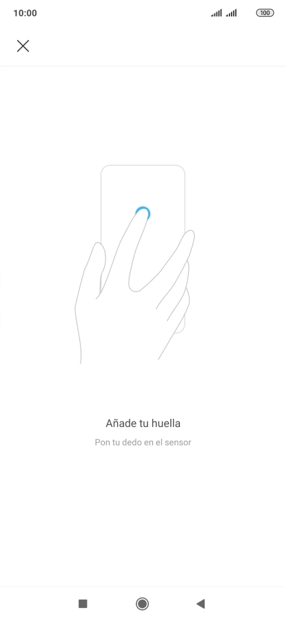 Sigue las indicaciones de la pantalla para crear una huella digital como código de seguridad. Sigue las indicaciones de la pantalla para crear una huella digital como código de seguridad.