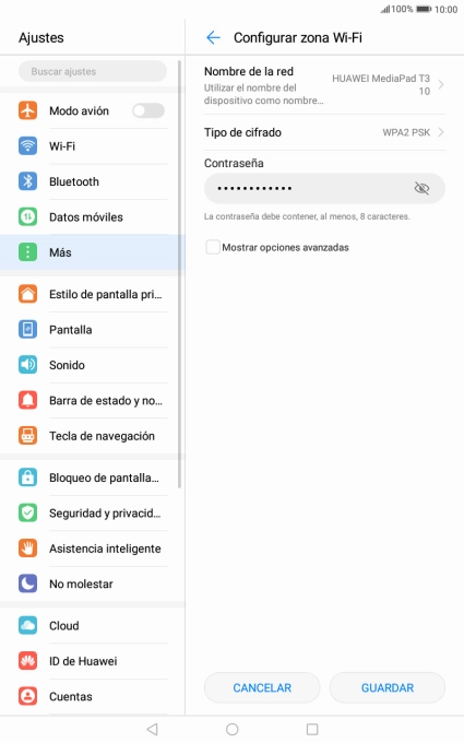 Pulsa Nombre de la red e introduce el nombre deseado de la conexión wifi.