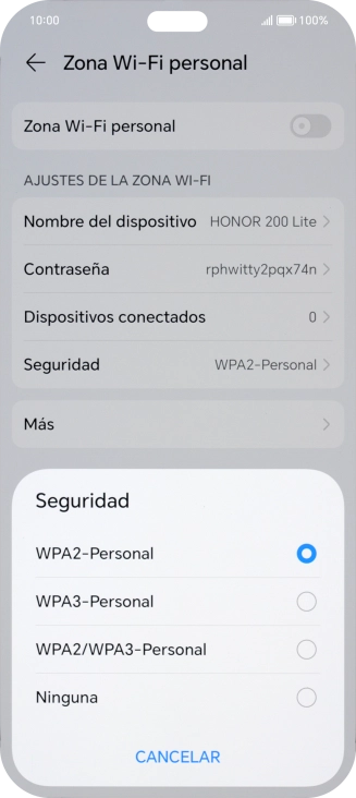 Pulsa WPA3-Personal para proteger la conexión wifi con una contraseña.