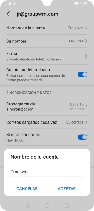 Introduce el nombre de la cuenta y pulsa ACEPTAR.