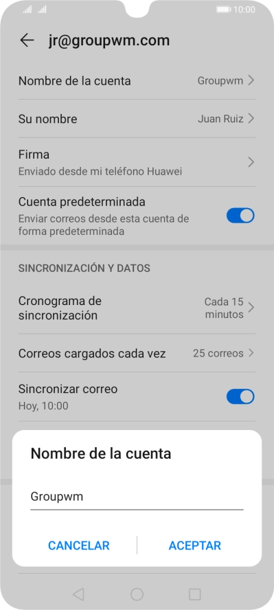 Introduce el nombre de la cuenta y pulsa ACEPTAR.