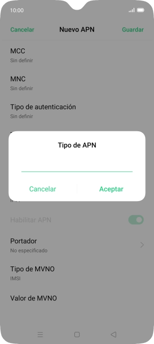Introduce default y pulsa Aceptar.
