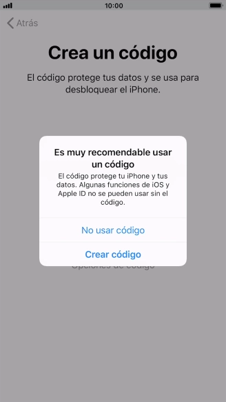 Si desactivas la función, pulsa No usar código.