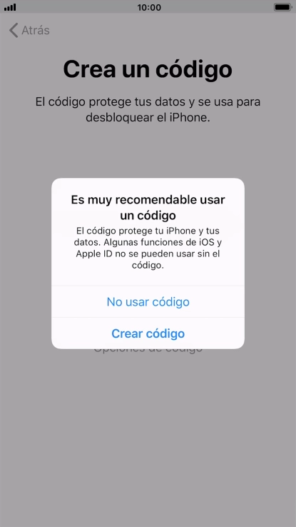 Si desactivas la función, pulsa No usar código.
