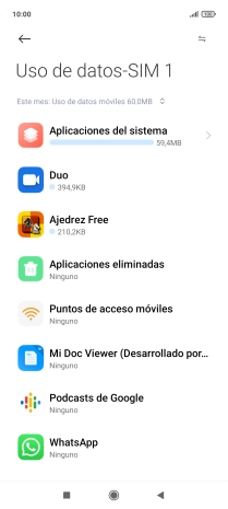 El consumo total de datos del período seleccionado aparece ahora en la pantalla.