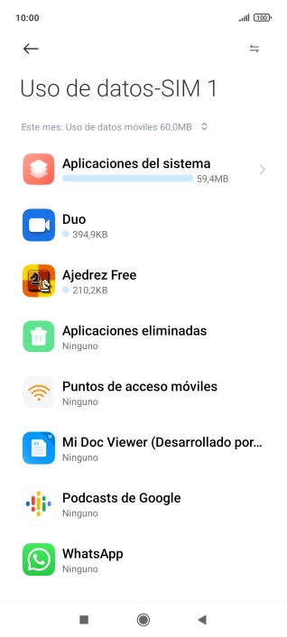 El consumo total de datos del período seleccionado aparece ahora en la pantalla.