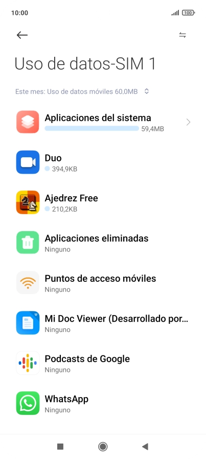 El consumo total de datos del período seleccionado aparece ahora en la pantalla.