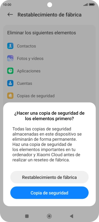 Pulsa Restablecimiento de fábrica.