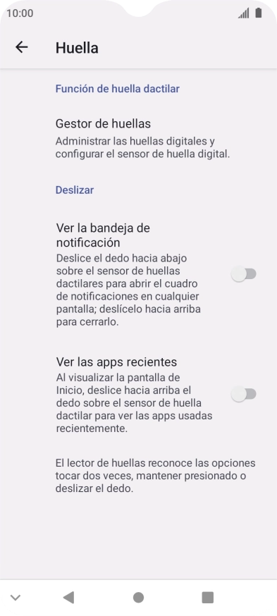 Pulsa Gestor de huellas.