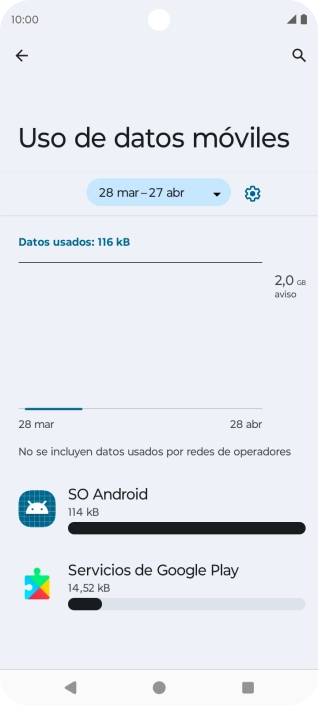 El consumo de datos por cada aplicación aparece bajo el nombre de la aplicación.