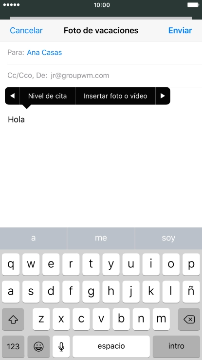 Pulsa Insertar foto o vídeo y sigue las indicaciones de la pantalla para adjuntar una fotografía o un videoclip.