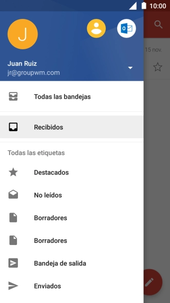 Pulsa la lista desplegable junto a la dirección de correo electrónico.