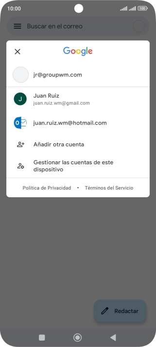 Pulsa la cuenta de correo electrónico deseada.