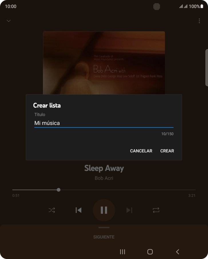 Introduce el nombre deseado de la lista de reproducción y pulsa CREAR. Introduce el nombre deseado de la lista de reproducción y pulsa CREAR.