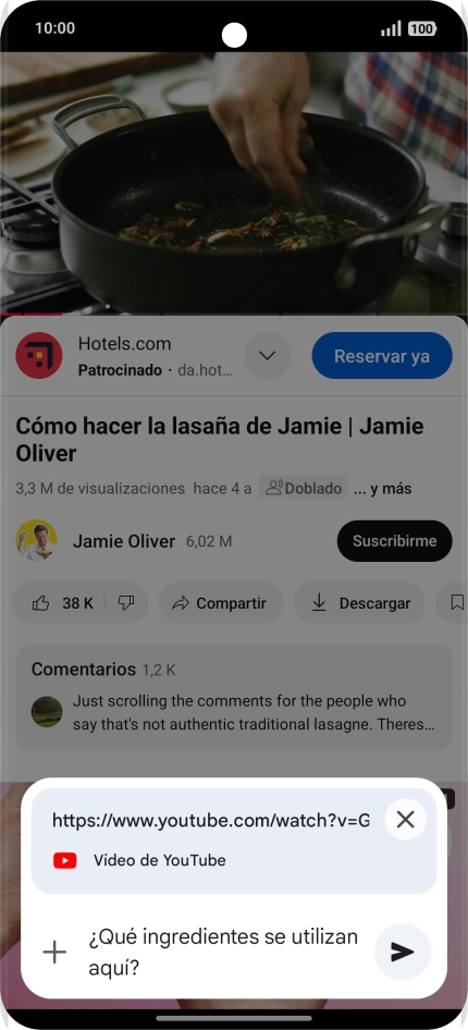 Sigue las indicaciones de la pantalla para escribir o decir en alto la pregunta que quieres hacer del vídeo.