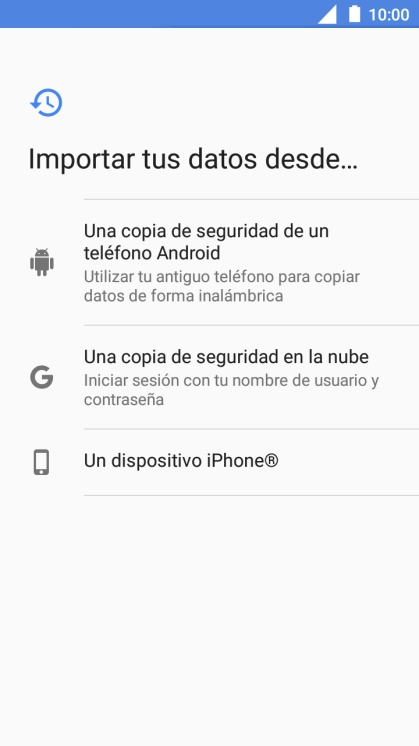 Pulsa la opción deseada y sigue las indicaciones de la pantalla para transferir contenido desde el otro teléfono y finalizar la activación de tu teléfono.