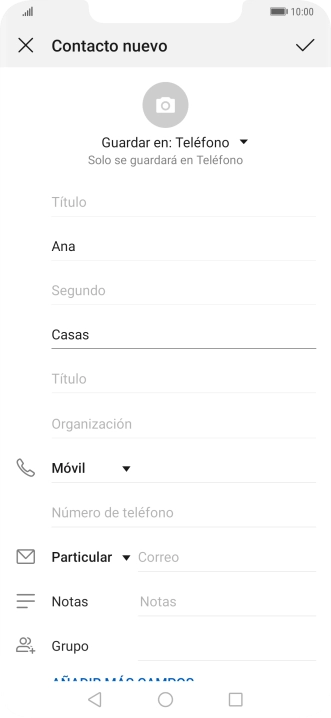 Pulsa Número de teléfono e introduce el número de teléfono deseado.