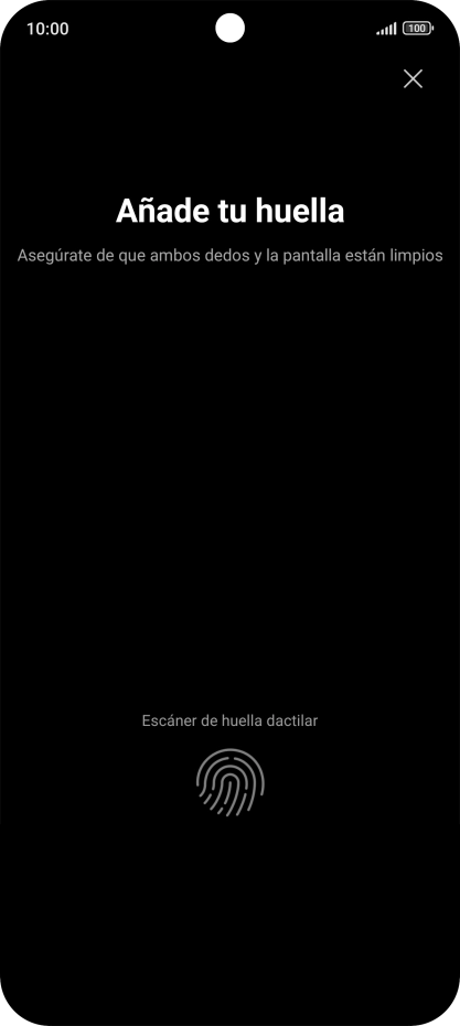 Sigue las indicaciones de la pantalla para crear una huella digital como código de seguridad.