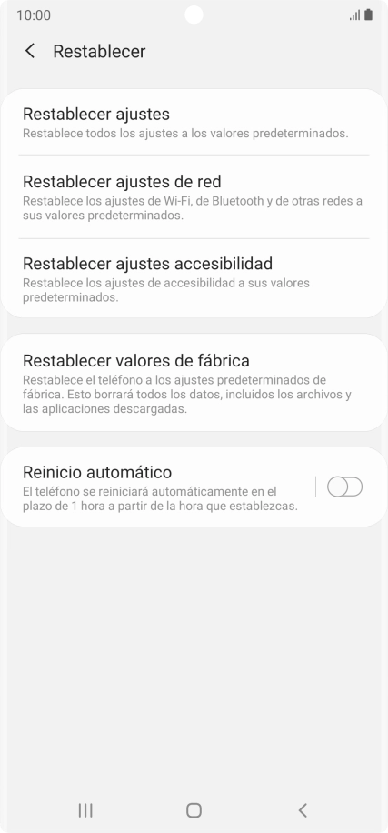 Pulsa Restablecer valores de fábrica.