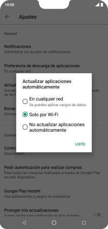 Para desactivar la actualización automática de apps, pulsa No actualizar aplicaciones automáticamente.